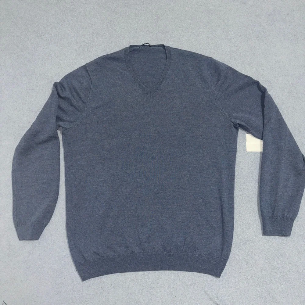 Gap V-Neck Extra Fine‎ Merino Wool Sweater Long Sleeve Blue Mens Size Large